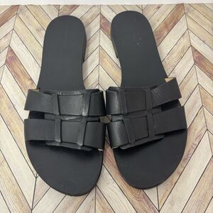 & Other Stories Black Braided Leather Open Toe Flat Sandal Women’s 8